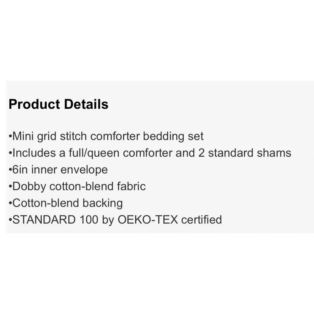 RARE 3pc Full/Queen Mini Grid Stitch Comforter Set Railroad Gray - Hearth & Hand